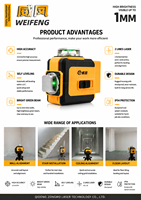 Niveau laser vert Huake 4x360° à lignes croisées et 3 points, sonde de 1 mm, pour bricolage, trépied, compartiment de bagages, avec batterie pour alignement horizontal
