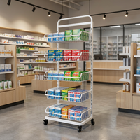 Étagère mobile à 5 niveaux, rayonnage de supermarché, gondole, certifiée TUV, en métal, à roulettes, légère, réglable pour la vente au détail