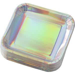 OEM Modern 7-Inch Square Disposable Metallic Silver Holographic Foil Paper Plates <b>Cake</b> Dessert Birthday Party <b>Supplies</b> - Product Image 5