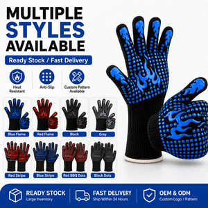 Gants de barbecue résistants à la chaleur en gros, gants de cuisson antidérapants en silicone pour four et cuisson - Product Image 5