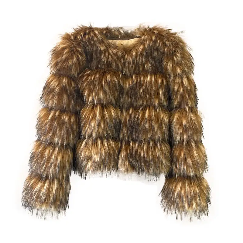 Winter Women's Fur Jacket Coat O-Neck Full Sleeve High Quality Thick Warm Faux Raccoon Dog Fox Short New Top Fashion
