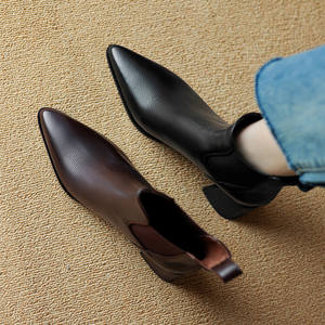 2025 New Style Thick High-Heeled Pointed-Toe <b>Waterproof</b> Solid Color Crystal Sheepskin <b>Ankle</b> <b>Boots</b> Anti-Slip Durable Fashion Lady - Product Image 6