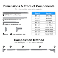 YIJIALE Export Factory 20Y Production One Hand One-Click 32mm 59-86in Adjust Rust Proof No Drill Tension Pole for Bedroom