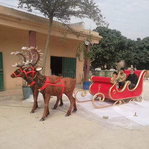 Outdoor Life Size Christmas Fiberglass Santa Sleigh Statue Christmas Santa Sleigh With Reindeer Decoration