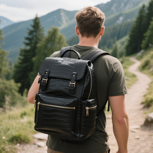 Produttore personalizzato elegante stile Trendy da uomo nero coccodrillo goffrato modello in finta pelle PU vegana zaino per Laptop zaino per uomo - Product Image 6