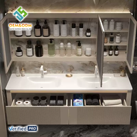 Meuble-lavabo mural double vasque en bois massif moderne OEM 2025 avec robinet en cuivre pour chambre et entrepôt