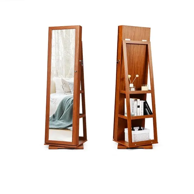 Rotatable Mirror Jewelry Cabinet with shelf