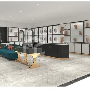 Exhibición de muebles para Interior de tienda de pelucas, diseño de lujo de cabello humano, accesorios de fabricación