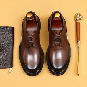 Business Casual Men's Leather Shoes Minimalist Style <b>Pointed</b> Formal Derby Lace-Up Breathable Dress Shoes Wholesale Fine Leather - Product Image 1