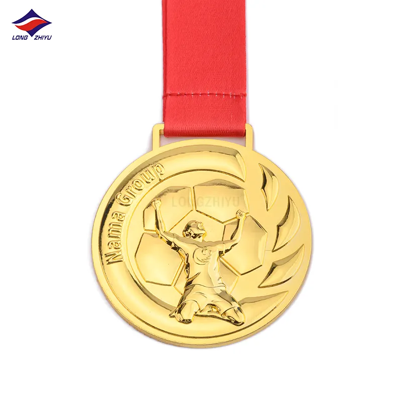Longzhiyu futsal maker مخصص معدن ثلاثي الأبعاد ذهبية حديثة ميداليات كرة القدم