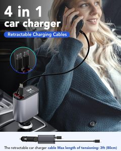 Caricabatterie Auto 4 in 1 Rapido 65W con Cavo Retrattile <span class=keywords><strong>USB</strong></span> TYPE-C e Display LED per <span class=keywords><strong>iPhone</strong></span> 15/16/HUAWEI - Product Image 2