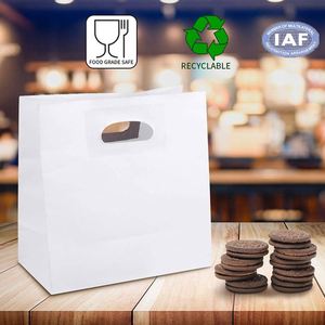 Bolsas de Papel Blancas Troqueladas de Bajo Precio con Asas para Café, Mercancía, Venta Minorista, Festivales y Días Festivos - Product Image 3