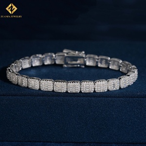 Bracelet cubain à maillons carrés et baguettes en argent 925, entièrement pavé de moissanite VVS, bijoux hip-hop pour hommes et femmes - Product Image 5