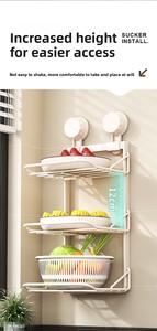 Étagère de rangement murale pliable multifonctionnelle moderne à trois niveaux en métal durable <span class=keywords><strong>pour</strong></span> la cuisine à domicile, ventouse <span class=keywords><strong>pour</strong></span> vaisselle et bols - Product Image 3