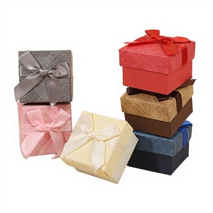 Multi-color Bow <b>Jewelry</b> <b>Gift</b> <b>Box</b>, Square Cardboard Packaging for Ring/Earring, Small <b>Gift</b> <b>Box</b> with Ribbon - Product Image 2