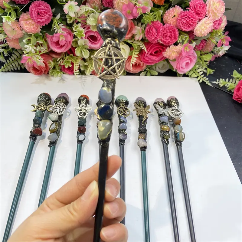 Wholesale Natural Healing Crystal Handmade Crafts Twelve Constellations Tumble Sceptre For Gift