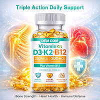 Capsules de Vitamine D3 K2 B12 en Gélules Molles à Marque Blanche 250mcg 200mcg MK7 pour l'Énergie, 60 Capsules pour Femmes, Complément Alimentaire