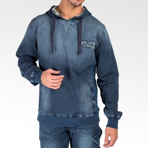 Sweat à capuche en jean pour homme, 100% coton, bleu uni, hiver, ODM, classique, décontracté, mode, poche, coupe oversize, imperméable, vente en gros - Product Image 1