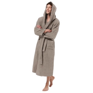 เสื้อคลุมอาบน้ำมีฮู้ดสำหรับผู้ชาย ผ้าเทอร์รี่เนื้อนุ่ม ยาวเต็มตัว ผ้าฝ้ายพลัช สำหรับสปาและอาบน้ำ ไซส์ใหญ่ เสื้อคลุมอาบน้ำแบบยูนิเซ็กซ์ ชุดนอน - Product Image 1