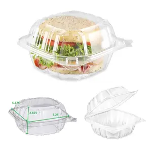 批发免费样品OEM OPS透明铰链5x5快餐/甜点/沙拉容器塑料一次性水果沙拉/蛋糕容器