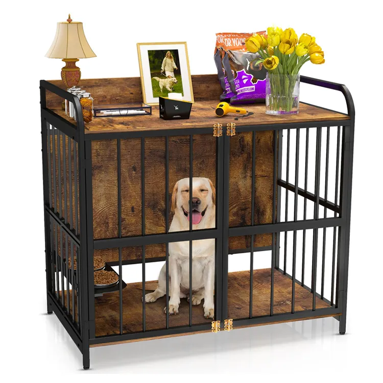 Trong Nhà Phòng Khách End Side Bảng Kim Loại Khung Bằng Gỗ Pet Dog Crate Lồng Kích Thước Lớn Con Chó Kennels Nhà