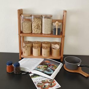 Modern Rustic Beech <strong>Wood</strong> Kitchen Shelf Wooden <strong>Countertop</strong> with 2 Ties Farmhouse Kitchen Organizer and Spice Rack - Product Image 5