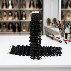 Extensiones de Cabello Natural con Cinta Adhesiva Invisible, 40 Piezas, 100g, Ondulado, Color Negro Natural, Cutícula Alineada, 30 Pulgadas - Product Image 3
