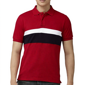Polo pour homme à blocs de couleur, respirant, en coton et polyester, tricoté, manches courtes, décontracté, pour le golf, logo personnalisé - Product Image 1
