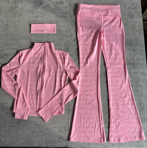 Y2K Dames Op Maat Gemaakt Logo Herfst Sport Fitness Jack Set Geborduurde Breiwerk 2-delige Trainingspakken met Uitlopende Broeken - Product Image 6