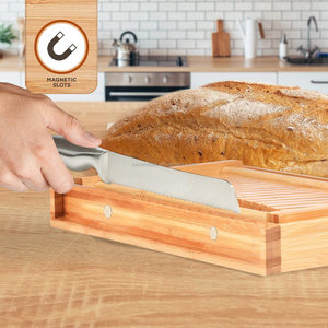 Trancheuse à pain réglable en bois <span class=keywords><strong>de</strong></span> bambou avec couteau et <span class=keywords><strong>plateau</strong></span> à miettes - Product Image 4