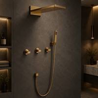 Ensemble de douche mural pour salle de bain, système de douche carré de luxe en bronze avec pommeau de pluie encastré et version à main.