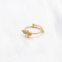 Bague Justop Abeille Mignonne pour Femmes Européennes et Américaines, en Laiton Plaqué Or, avec Zircon Micro-Incrusté, Réglable, Tendance, MOQ 30