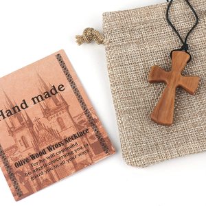 Colgante de cruz de madera de olivo <span class=keywords><strong>para</strong></span> hombres y mujeres, primera comunión, regalos religiosos cristianos, collar de Cruz de confirmación de madera, artesanías - Product Image 6