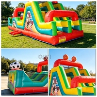 Parcours d'obstacles gonflable interactif commercial de grande taille rouge et bleu pour enfants en plein air