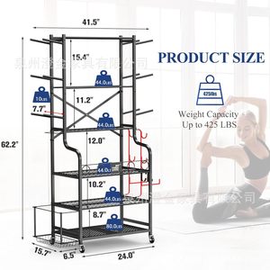 Support de rangement pour tapis de yoga pour <span class=keywords><strong>cuisine</strong></span> - Étagère métallique pliable à roulettes à quatre niveaux, sans perçage, de type au sol, portable - Product Image 5
