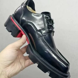 2026 New Black Patent Leather Chunky Derby Shoes Men Thick Sole <b>Platform</b> Red Bottom Casual Formal Lace-Up Shoes - Product Image 1