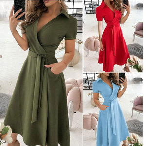 Vestido Midi Elegante de Oficina para Mujer, Tejido, Cuello en V, Sin Mangas, Lazos, Estampado Floral, Bolsillos, Estilo Casual, Cintura Natural, Primavera Verano - Product Image 2