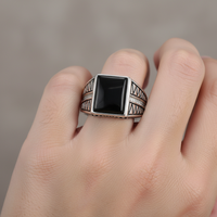 Bagues pour hommes turcs en argent massif 925 véritable Bague pour hommes rétro antique avec carré en onyx noir Bijoux turcs