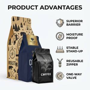 Nouvel emballage personnalisé à fond plat avec fermeture éclair, emballage écologique pour café, emballage en <span class=keywords><strong>gros</strong></span>, <span class=keywords><strong>sac</strong></span> à café avec valve - Product Image 4