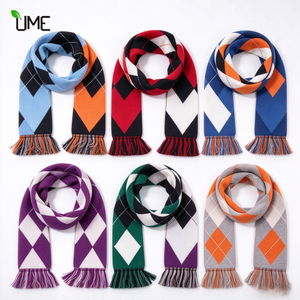 Écharpe chaude d'hiver à motif losanges et carreaux, avec pompons, logo personnalisé, douce, pour femmes et hommes, usage quotidien, cadeau de fête - Product Image 1