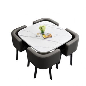 Ensemble de table à manger carrée moderne de luxe comprenant quatre chaises et une table basse avec un design gain de <span class=keywords><strong>place</strong></span> en métal - Product Image 2