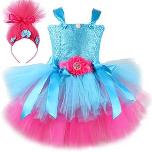 Vestido de Princesa Azul de Halloween para Niñas, Disfraz de Elfo Troll para Niños, Vestido de Princesa en Capas para Niñas - Product Image 1