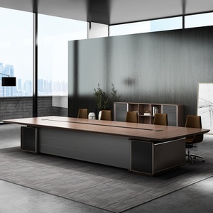 Mesa de Conferencia Moderna de Madera de Alta Gama para 12 Personas, Altura Estándar, para Oficina en Casa o Escuela, Estilo Panel de Madera - Product Image 2