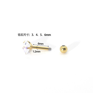 Stainless Steel Pyramid Zircon Stud <b>Earrings</b> Gold Silver Black 1.2x6mm Geometric Piercing Jewelry Party Fashion - Product Image 2