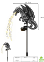 Lampe solaire d'extérieur en résine, motif dragon gothique noir, avec fibres optiques, pour allée et pelouse, idéale pour jardin et patio