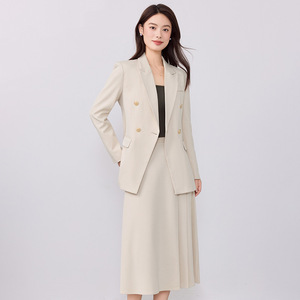 Women's Professional Suit Set Gray Double-Breasted Jacket Midi Skirt Formal Workwear Anti-Wrinkle Polyester Fabric - Product Image 4