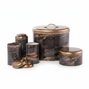 4 Pcs Round Tin <b>Box</b> Kitchen <b>Set</b> Dome Lid Rock and Gold Rock and Gold Design - Product Image 2