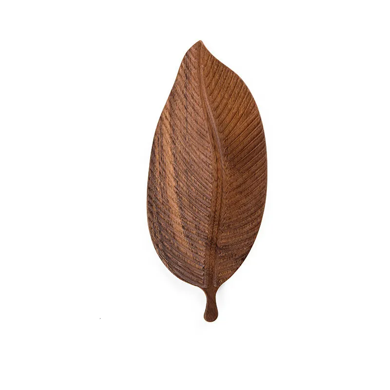 Leaf-shaped overall walnut dinner plate, snack fruit dinner plate, tea cup tray Irregular wooden tray