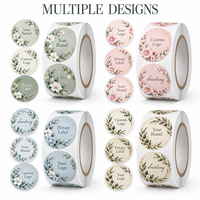 Étiquettes adhésives en papier pour cadeaux et artisanat OEM, impression couleur, découpe à la presse, finition mate, étiquettes rondes en rouleau à motifs floraux
