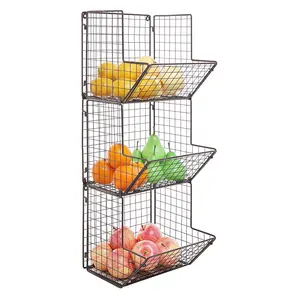 Panier à fruits de grande capacité à 3 niveaux Grille de rangement en fil métallique Porte-épices pour cuisine